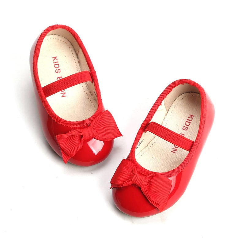 THEE BRON Girls Mary Jane Ballet Flats Toddler Flower Girls Dress Shoes for Party Wedding(G02 Red/9M) - Image 1